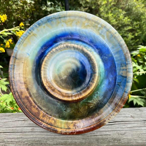 Kent Follette Pottery Crystalline Glaze Bread and Oil Dipping Plate 10.75” - Picture 16 of 16